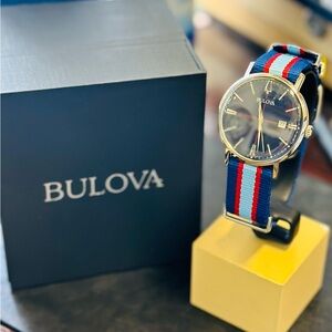 BULOVA AEROJET NATO STRAP BLUE DIAL WATCH 96B315